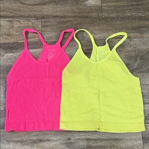 Women's Neon Ribbed Tank Top - Pink & Yellow